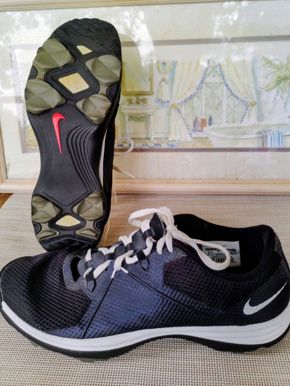 Nike Golf "Lunar Summer Lite 2" Black Mesh/White Spikeless Golf Shoes. Size 9.5.